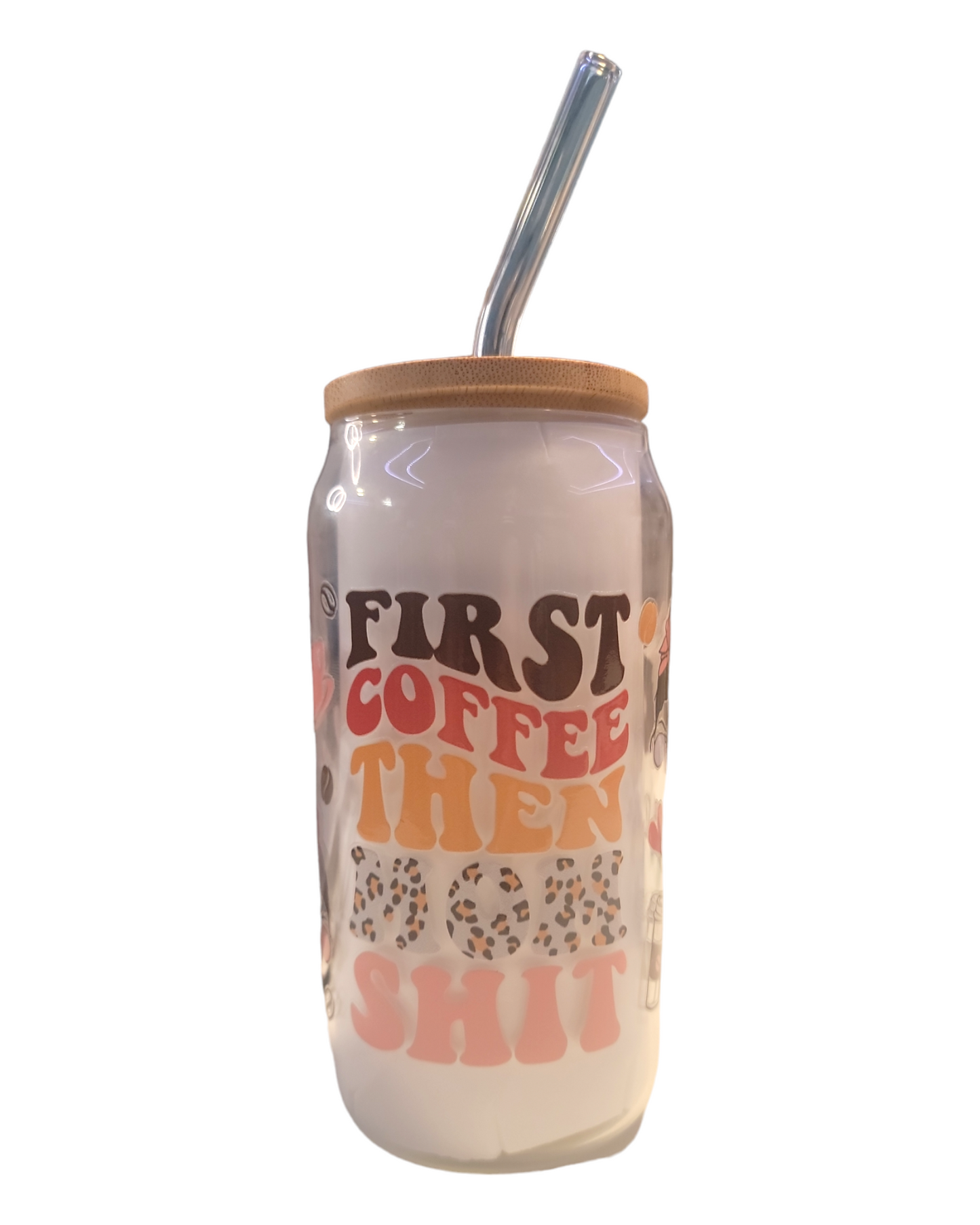 20 oz Glass Cup with Bamboo lid and glass straw