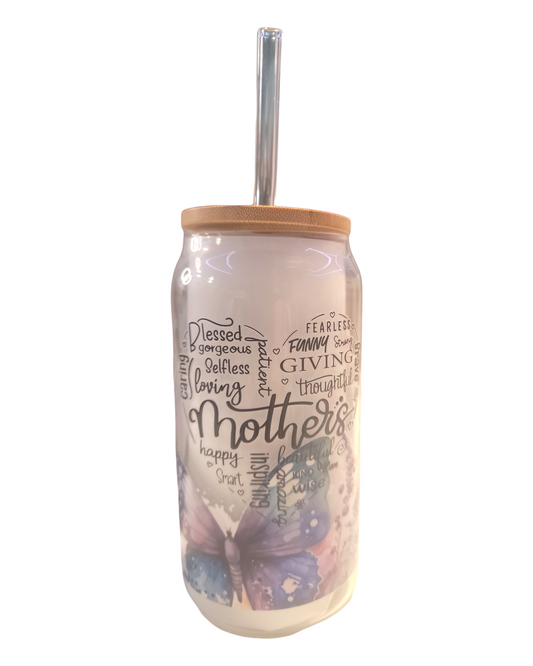 20 oz Glass Cup with Bamboo lid and glass straw