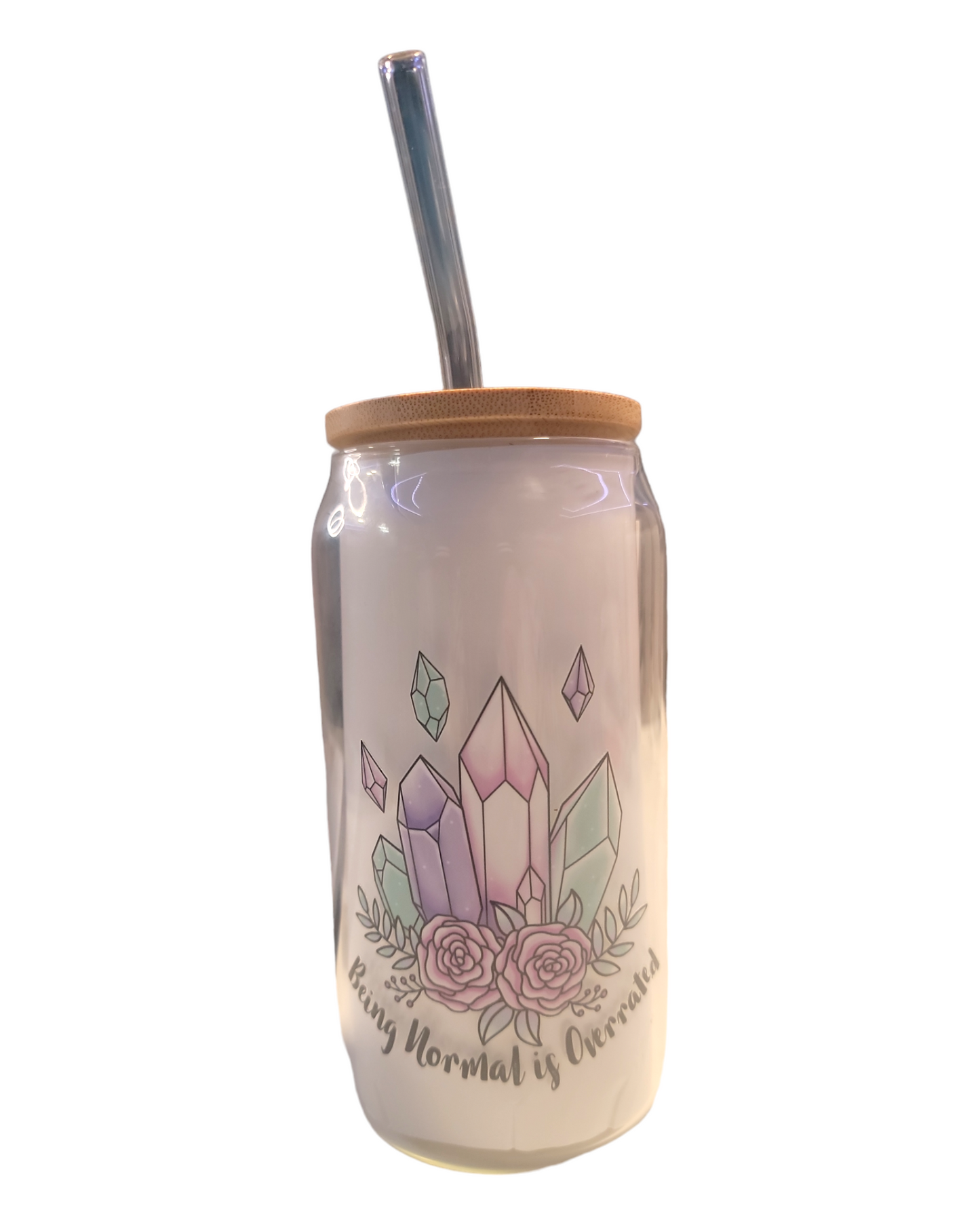 20 oz Glass Cup with Bamboo lid and glass straw